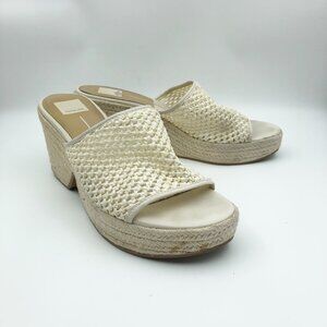 DOLCE VITA Saydie Raffia Slip-On Wedge Platform Sandals Ivory Cream Womens 10
